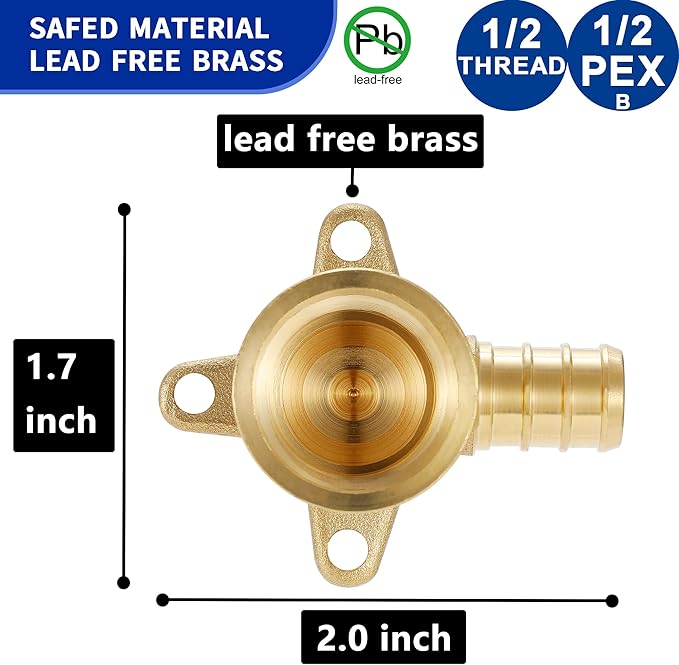 (15 Pack) Lidertik 1/2 Drop Ear Elbow PEX Adapter, 1/2" PEX-B F1807 to 1/2" NPT Female Threaded Adapter Brass