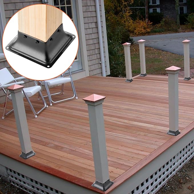 VEVOR 4x4 Post Base 20Pcs, Internal 3.6"x3.6" Heavy Duty Powder-Coated Steel Post Bracket Fit for Standard Wood Post Anchor, Decking Post Base for Deck Porch Handrail Railing Support