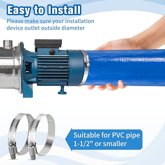 1.5 IN x 60FT Pool Backwash Hose Heavy Duty Drain Discharge Double PVC Layflat Hose with 2 Clamps, Weatherproof Burst Resistant for Water Transfer, Sump Pump, Pool Filter, Pool Drain (18.3M, Blue)