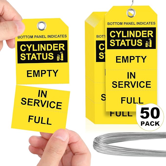 50 Pack Cylinder Status Sign Tags 2.4 X 4.7 Inch Empty in Service Full 3-Part Perforated Labels with Pre-Attached Wires for Checking The State of The Cylinder (50)