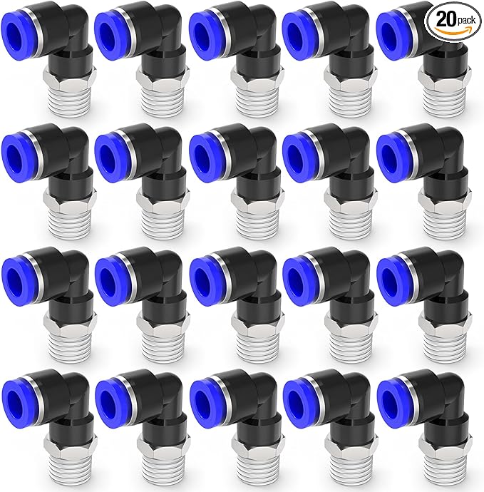Nickel-plated Iron 1/4"Tube OD x 1/4"NPT 20Packs Quick Release Connectors Elbow Thread Push to Connect Tube Fittings