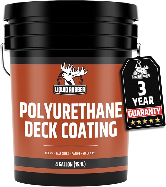 Liquid Rubber Polyurethane Deck Coating – 10X Stronger Than Traditional Deck Paint & Deck Stain – Flexible, Waterproof Sealant for Wood, Concrete & Plywood – Smooth Finish – White – 4 Gallon
