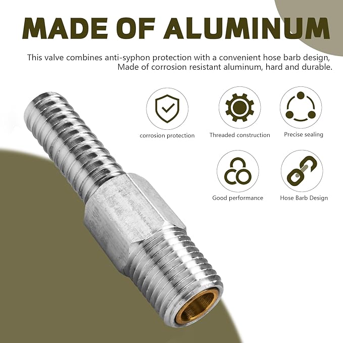 Marine Anti Siphon Valve Replacement for Boat Fuel Tank Pickup Tube to Prevents Fuel Theft and Fuel Spillage of Gas Tank Outboard, with 1/4" NPT, 3/8" Hose for Marine Fuel Tank Valve - Aluminum 2 PCS