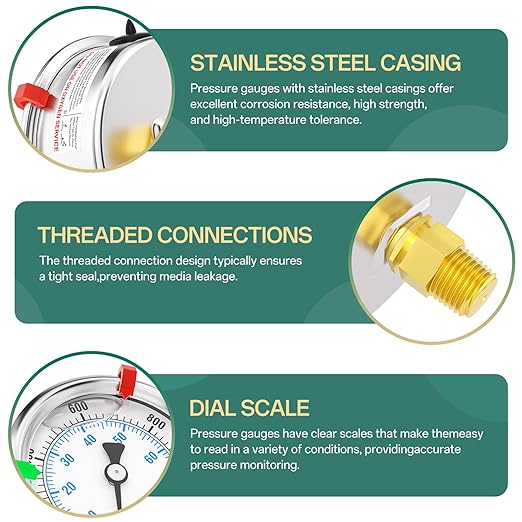 0-1000PSI Stainless Steel Liquid Filled Pressure Gauge, 2.5" Dial Size, 1/4" NPT Back Mount, for Tube, Water Pump, Gas, Liquid, Pressure Test (with Range Mark Pointer)