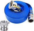 2" x 100' Heavy Duty Discharge Hose Blue PVC Backwash Hose for Swimming Pools, Reinforced Pool Drain Hose with Aluminum Camlock C and E Fittings, Cam Lock Fitting Type A included