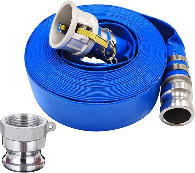 3" x 50' Heavy Duty Discharge Hose Blue PVC Backwash Hose for Swimming Pools, Reinforced Pool Drain Hose with Aluminum Camlock C and E Fittings, Cam Lock Fitting Type A included