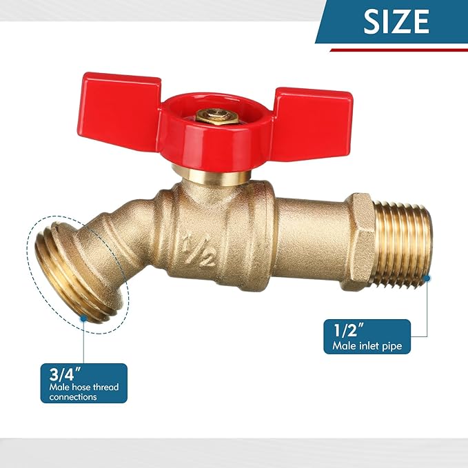 VIHOSE 10 Pack Male Hose Bib Mip, 3/4" Mip x 3/4" Mht, 1/4 Turn Outdoor Brass Water Hose Spigot Heavy Duty Faucet Shut Off Valve for Garden Patio Outdoor(Red)