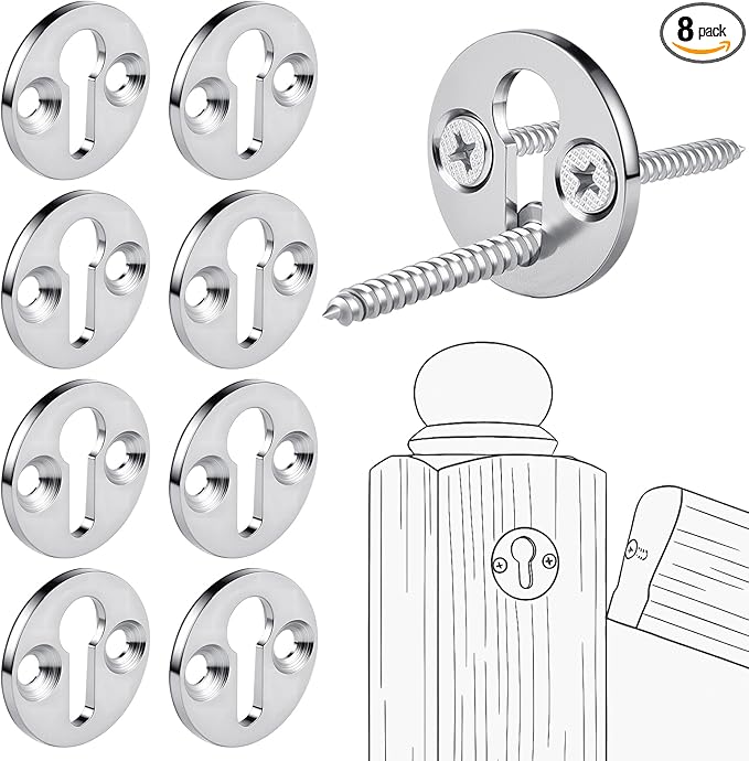 Shimeyao 8 Sets Newel Post Fastener, Newel Post Mounting Kit, Column Handrail to Pole Fastener, 1 1/4 Inch Diameter x 1/8 Inch Thickness Hardened Steel Plate with 1 Round Steel Plate 3 Long Screws