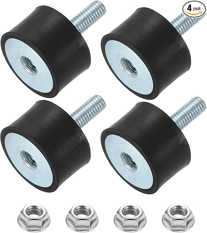 uxcell M6 Rubber Mounts, 4Pcs 24x15mm(DxH) Rubber Cylindrical Anti Vibration Isolator Shock Absorber with Lock Nut for Car Bobbin Generator Air Compressors