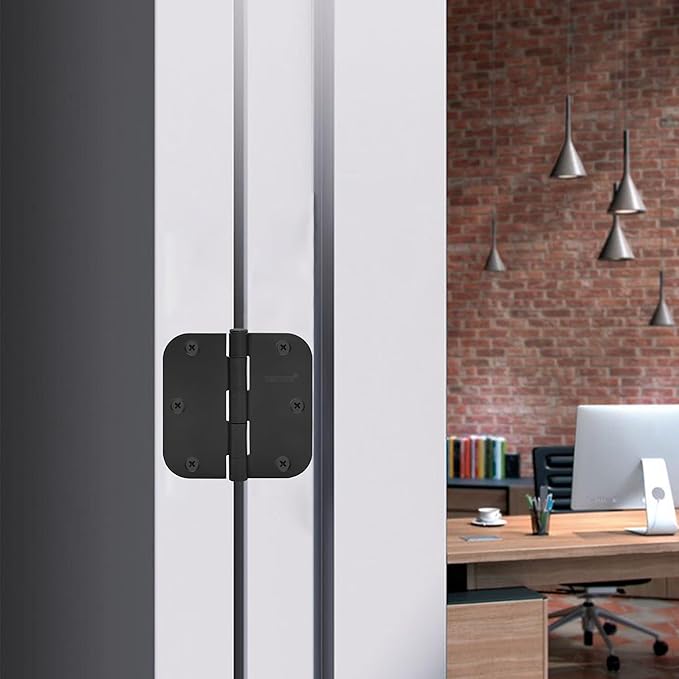 24 Pack Matte Black Door Hinges 3.5 Inch, 5/8" Radius Rounded, Standard Residential for Doors 3 ½",Sturdy Hinges, Interior Hinges