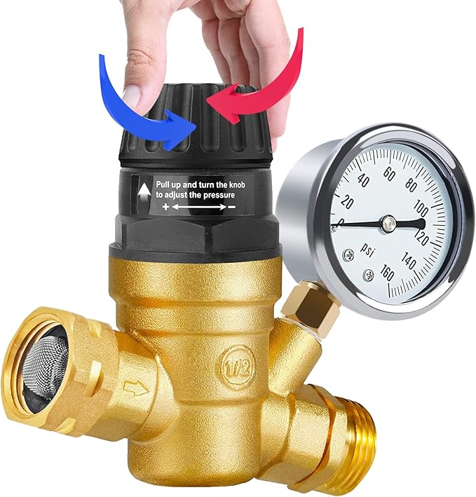 RV Water Pressure Regulator with Adjustable Handle, Water Pressure Regulator for RV Camper, Upgrade Water Pressure Reducer for RV, Fit for RV Water Pressure Adjust Style 1