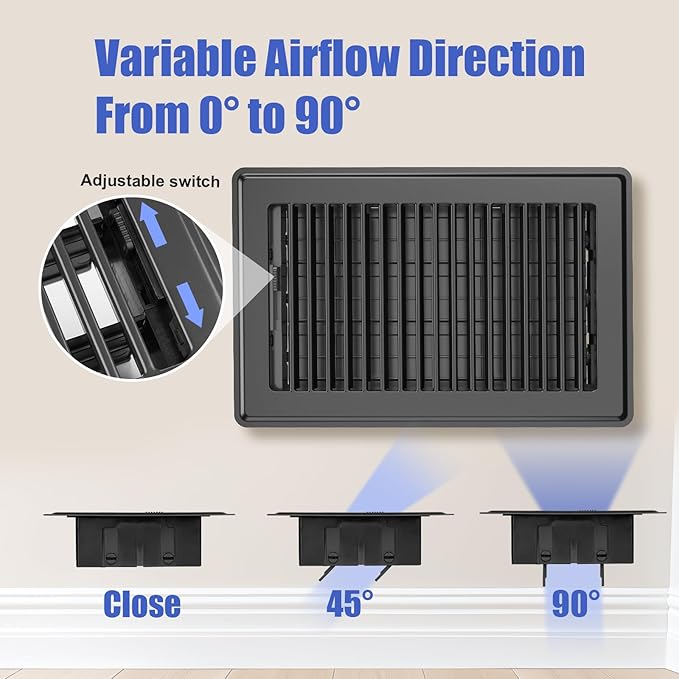 Floor Register - Floor Vent Covers 6x10 - Heavy Duty Steel Vent Covers for Home Floor and Wall - Adjustable Air Vents for Bedrooms & Living Rooms - Proof Finish Walkable Floor Vents - Black - 4 Pack
