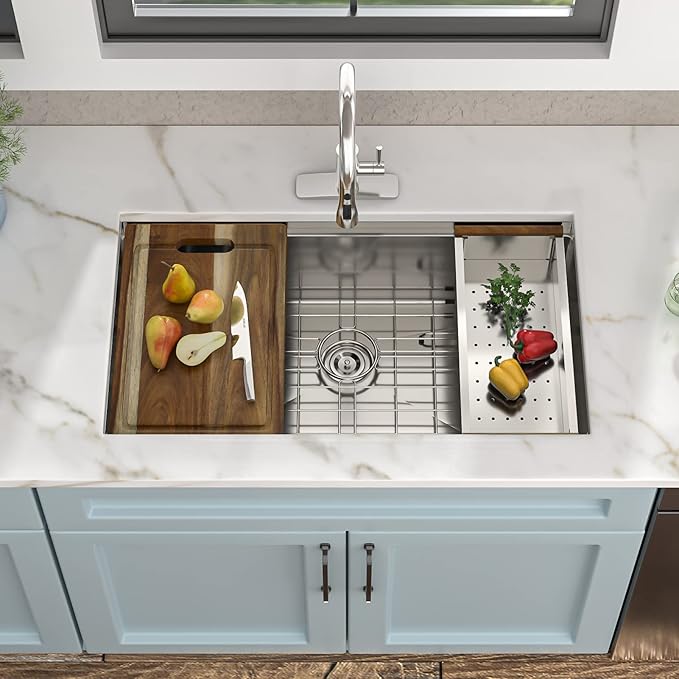 32 Inch Undermount Kitchen Sink - Fulorni 32"x19" Kitchen Sink Undermount 16 Gauge 304 Stainless Steel Ledge Workstation Under Counter Single Bowl Basin