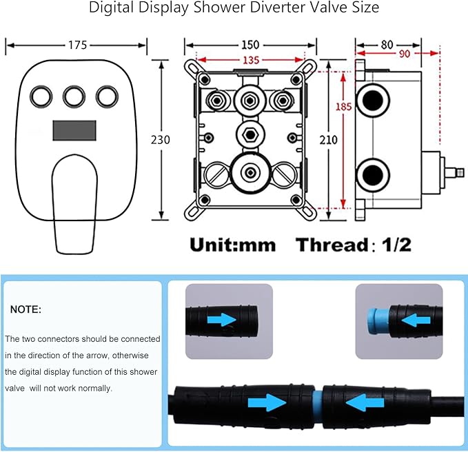 Chrome Shower Mixer Valve Pressure Balance Trim Kit LCD Digital Display Shower Faucet Valve Bathroom Shower Handle Diverter Trim 3 Function Push Botton Diverter Valve