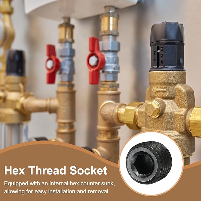 Pipe Plug Carbon Steel Internal Hex Thread Socket Pipe Plug Fitting - Fitting for (Sealing Port - Air Tanks - Water Outlets) 1/4 Inch NPT Male & 6 Pack