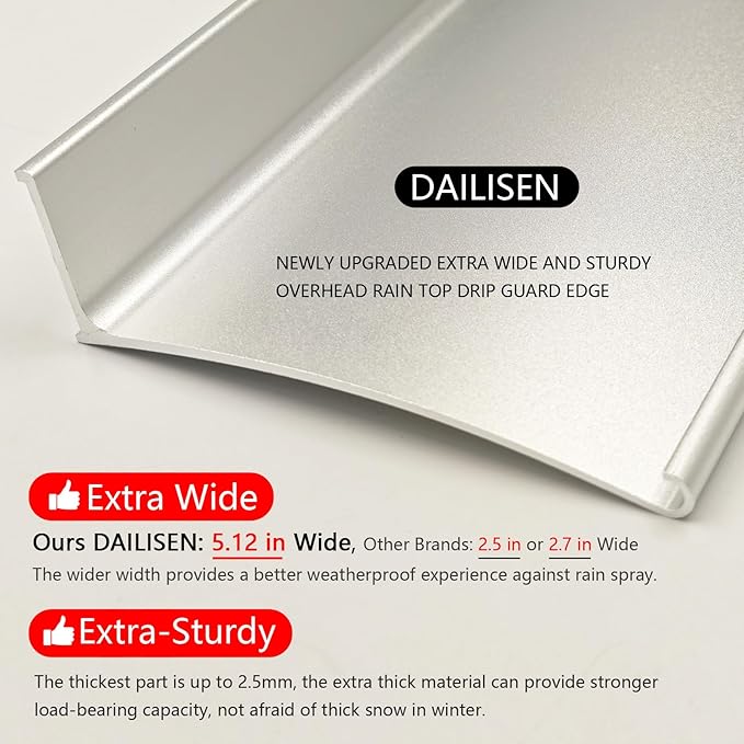Extra Wide 5.12" W Door rain drip Guard Overhead,55.1" L Aluminum drip Cap for Exterior Doors Window Top,rain drip Edge Flashing,Water Deflector,rain Diverter,Anodized Silver 1PCS