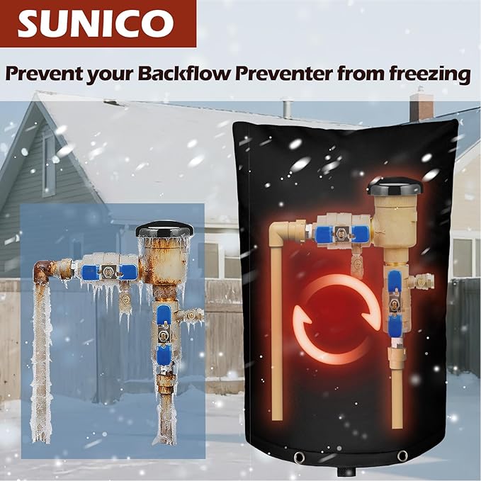 SUNICO Backflow Preventer Insulation Cover (5°F) - 5-Layer Upgrade Insulated Design Sprinkler Covers for Outside,22" W X 34" H, Backflow Insulation Cover for Sprinkler Valve,Winter Freeze Protection