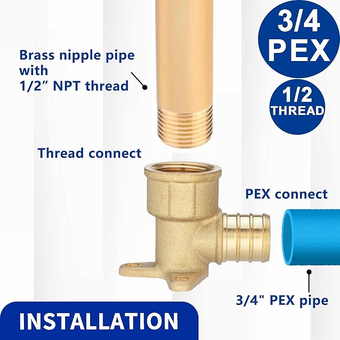 (10 Pack) Lidertik Drop Ear Elbow Pex Adapter, 3/4" PEX F1807 to 1/2" NPT Female Threaded Adapter Brass LI-APXDEE3412 (10 Pieces)