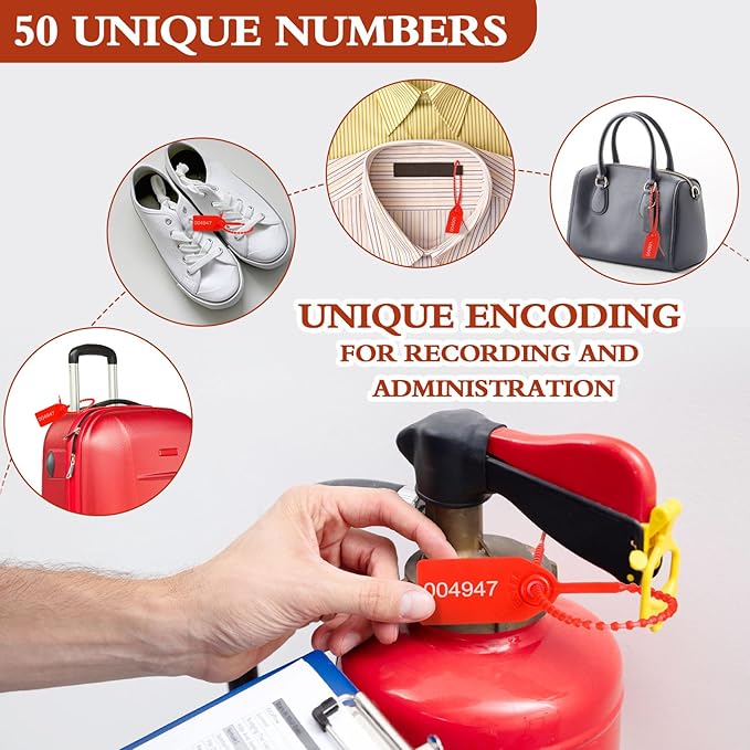 Chunful 101 Pieces Monthly Fire Extinguisher Inspection Tags 2025 to 2028 Maintenance Tags Plastic Tamper Seals Numbered Security with Handheld Hole Puncher(Yellow)