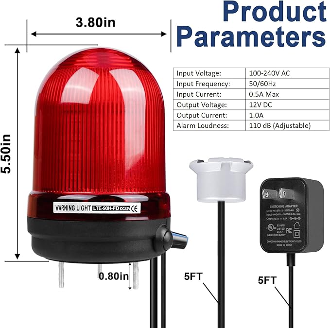 Sump Pump Alarm, High Water Leak Detection, with 110dB Loud Alarm and LED Indicator, 5ft Probe Cable, Suitable for Indoor/Outdoor Systems in Basements, Septic Tanks, and Sumps