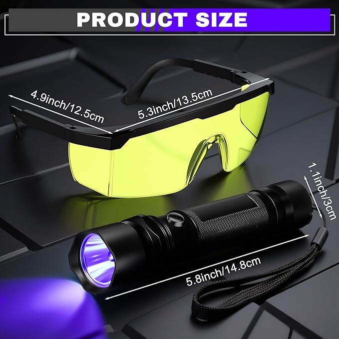 Air Conditioner Leak Detector Tool AC Leak Automotive Kit UV Light Oil Dye Detection with Protective Glasses for Dog/Cat Urine, Dry Stains, Bed Bug, Resin Curing(Tactical)