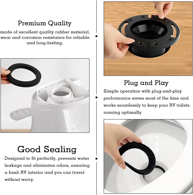 RV Toilet Seal with 3 Inch Socket Floor Flange Kit for 300/310/320 RV Toilets, Replaces 385345892 RV Floor Flange, 385311658 Flush Seal and 385311652 Base Seal, 3 in 1 Combo Kit