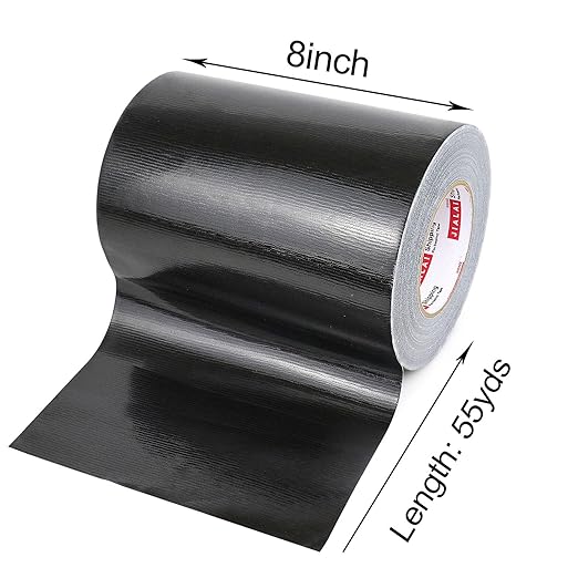 8 Inch Wide Duct Tape, 9 Mil Heavy Duty 8 inches x 55 Yards (164 ft) Black, Waterproof, Strong, Flexible, No Residue, UV Resistant for Crafts & Home Improvement