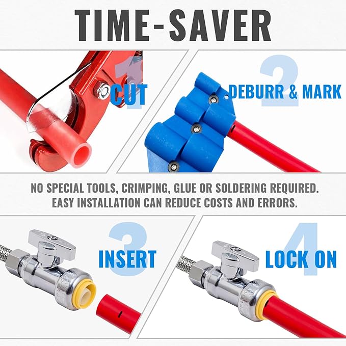 Straight Stop Valve, 6-Pack SUNGATOR Straight Water Shut Off Valve 1/2 x 3/8 Inch Compression, Toilet Water Shutoff, 1/4 Turn, No Lead Brass Push-to-Connect Plumbing Fittings for PEX Pipe, Copper,CPVC