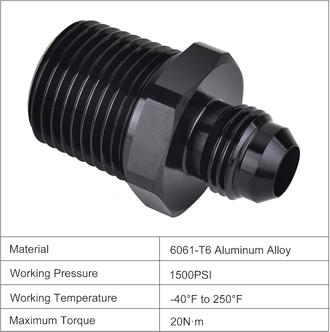 EVIL ENERGY 6AN Male Flare to 1/2" NPT Pipe Fitting Adapter Aluminum Straight Black 2PCS