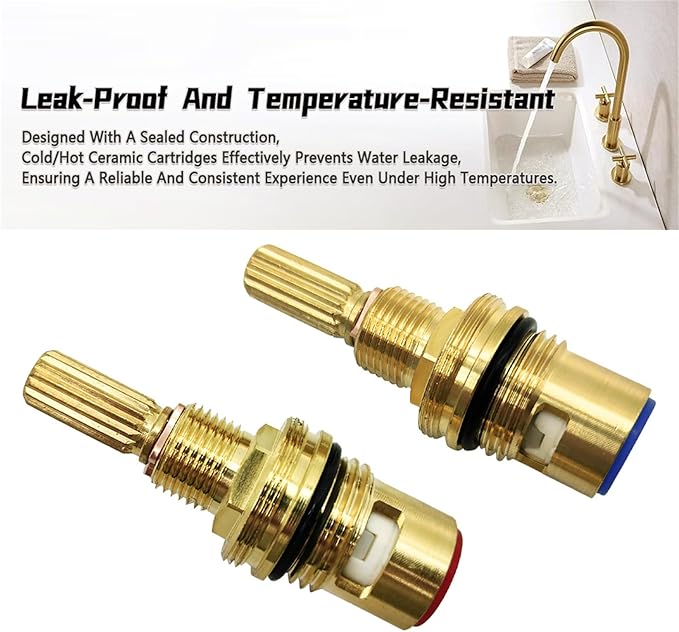 Brass 1-001 & Brass 1-002 Ceramic Cartridge Kit Compatible with Hot Widespread Cartridge and Cold Widespread Cartridge Brass Construction Ceramic Valve Set