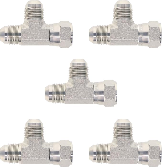 HYDRAULICS DIRECT | 6602-06-06-06-PK05 | Run Tee 3/8" JIC (9/16"-18 thread) Male x 3/8" JIC (9/16"-18 thread) Female Swivel x 3/8" JIC Male | Swivel Hydraulic T Fitting