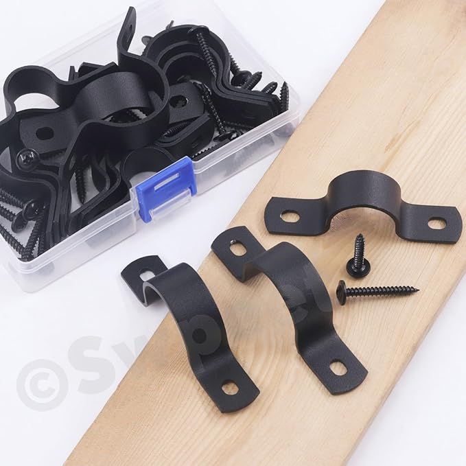 Swpeet 10Pcs 25mm Two Hole U Bracket Clamp with 20Pcs Self-tapping Screws Kit, U-Clamps, Metal Pipe Clamps, Pipe Strap Clamps, Conduit Clamps, Tension Clips for Fixing Pipe or Cable