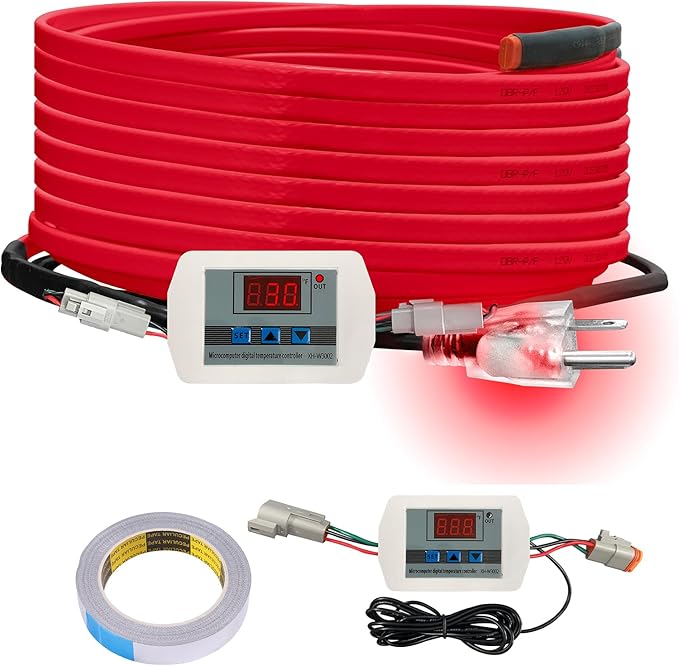 OEBLD Heat Tape for Water Pipes 25FT, Replaceable Smart Thermostat for Pipe Freeze Protection, Self-Regulating Roof Deicing Cable for Metal and Plastic Home Pipes, 110-120V