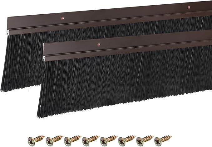 uxcell 2Pcs Door Brush Bottom Sweep H-Shape Aluminum Alloy Base with 3.1-inch PP Brush for Home, Industrial (47-inch L, Brown)