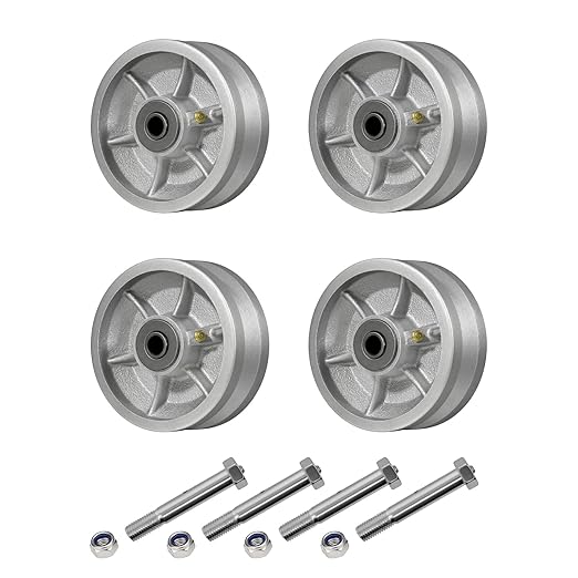 5" X 2" Sliding Gate Wheels（4 Pack）, Cast Iron V Groove Wheel with Roller Bearing-900 lbs Capacity, Rolling Gate Wheels, Sliding Gate Casters, Gate wheels for Metal Tube Gate, Silver