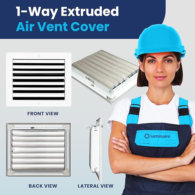 8x10 Inch (Duct Opening) Aluminum 1-Way Air Flow Vent – HVAC Vent Cover for Wall or Ceiling – Quiet HVAC Wall Register - Multi-Shutter Damper – Adjustable Curved Blade - Plastic Seal for Tight Fit