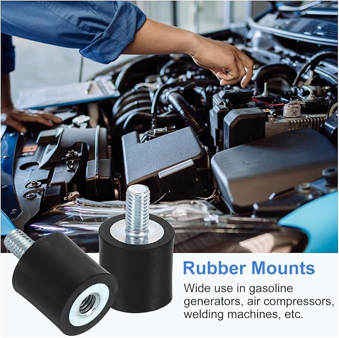 uxcell M5 Rubber Mounts, 2Pcs 15x15mm(DxH) Rubber Cylindrical Anti Vibration Isolator Shock Absorber with Lock Nut for Car Bobbin Generator Air Compressors