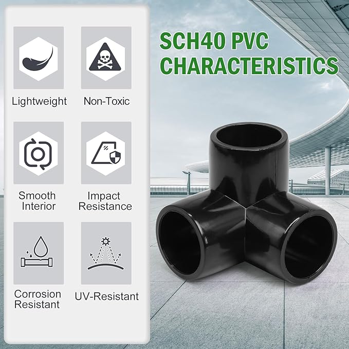 3 Way PVC Pipe Fittings 1/2 Inch, Zernmiarder Black PVC Elbow Corner Side Outlet Tee Fitting, SCH40 Furniture Grade Pipe Connectors - Fits 1/2" Polyvinyl Chloride Pipes, 12 Pieces