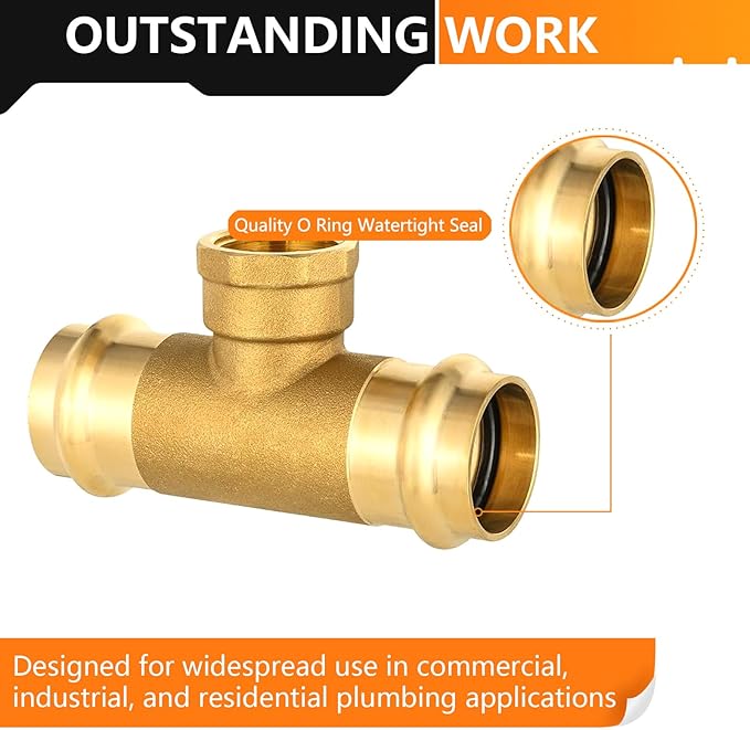 10-Pack HeSun Copper Pressure Fitting Tee, 1"PRESS x 1"PRESS x 3/4"Female NPT Tee, LF Brass