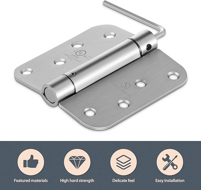 Satin Nickel Self Closing Hinge Auto Close Hardware Hinge Outlet Adjustable Spring Loaded Hinges Satin Hinges 5/8" Radius Corner for Commercial Grade Self-Closing, UL Listed 3 Pack