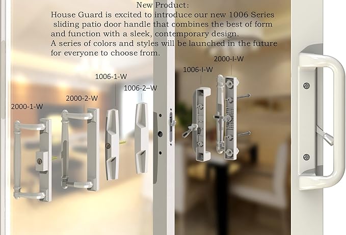 House Guard White Patio Door Handle Set with Mortise, Suitable for Replacement Doors Lock 3-15/16”Screw Hole Spacing.Choices That Add a Unique to Your Patio Glass Sliding Door.