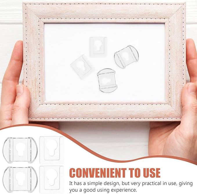 8pcs Transparent Acrylic Frame Hangers Interlocking Keyhole Clips for Photo Albums Mirror Holder Wall Mounting Brackets Adhesive No Residue Damage