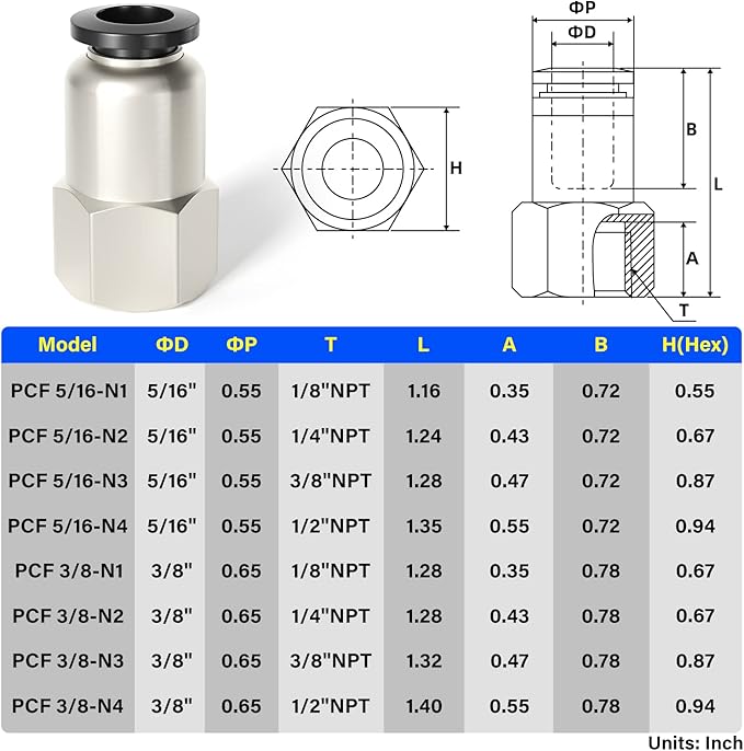 TAILONZ PNEUMATIC Female Straight 3/8 Inch Tube OD x 1/8 Inch NPT Thread Push to Connect Fittings PCF-3/8-N1(Pack of 10)
