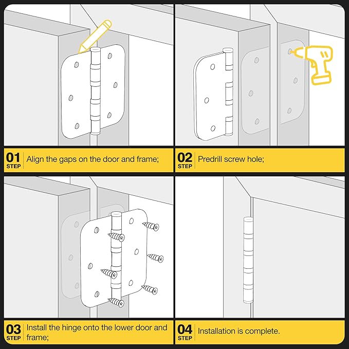 KOLET Ball Bearing Door Hinges, 3.5 x 3.5 Inches Door Hinges, 5/8'' Radius Corner Heavy Duty Stainless Steel Hinges, Smooth and Quiet, Non Removable Pin, Platinum Grey, 3 Pack