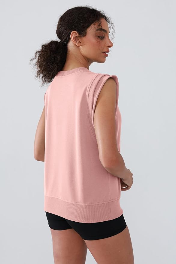 Workout Tank Tops Woman Crew Neck Athletic Tops Cotton Sweatshirt Loose Fit Muscle Tanks Runnning Gym Sports Shirt