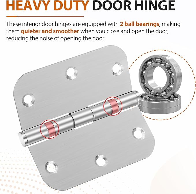 Stainless Steel Door Hinges 3.5 x 3.5 Inch Rounded Door Hinges, 5/8 Radius Silver Stainless Steel Interior Door Hinge, Replacement Door Interior Metal Hardwares, 3 Pack