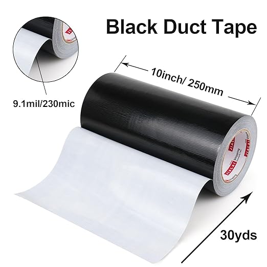 10 Inches Duct Tape, Industrial Grade 10 inches x 30 Yards Duct Tape Black, 9 Mil Heavy-Duty, Waterproof, Strong, Flexible, No Residue, UV Resistant for Crafts & Home Improvement