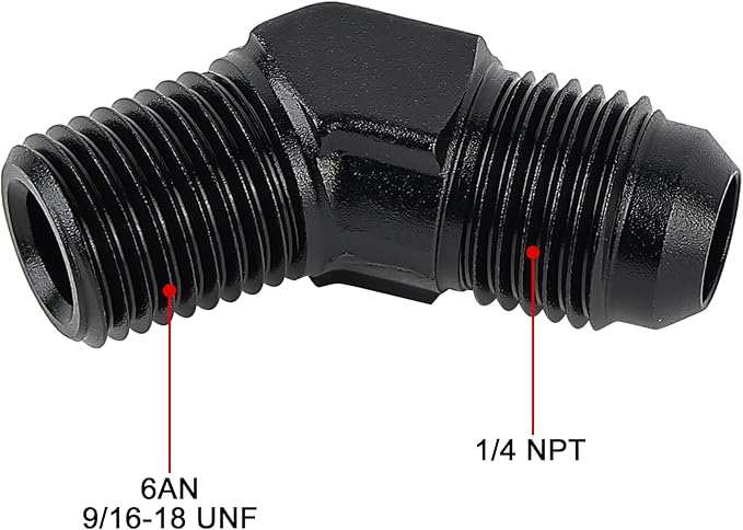 EVIL ENERGY 6AN Male Flare to 1/4" NPT Pipe 45 Degree Fitting Adapter Aluminum Black