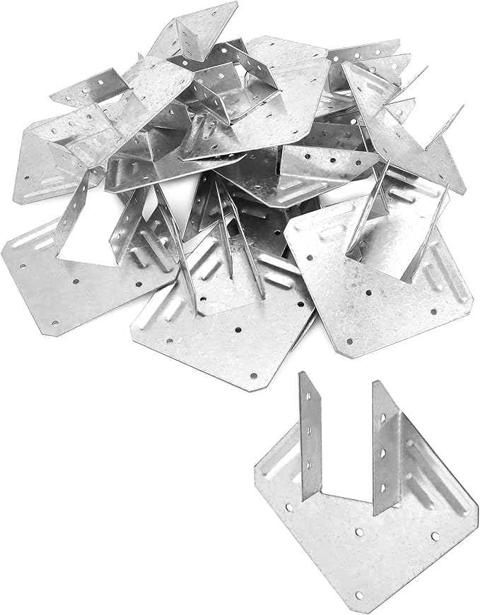 QWORK Galvanized 18-Gauge Hurricane Tie, 40 Pack Steel Connector for Roofing Trusses Wood Timber, Resist High Wind/ Earthquake Forces