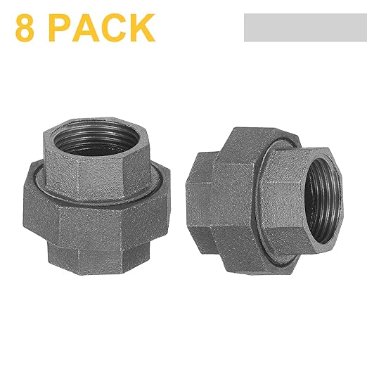 uxcell Pipe Fittings Union, 1 Inch Malleable Cast Iron Union Threaded for Vintage Retro Industrial Pipe, Furniture and DIY Decor Black, 8Pcs
